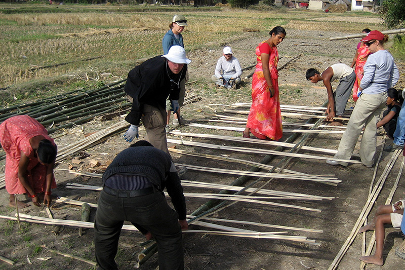 Weaving bamboo into walls