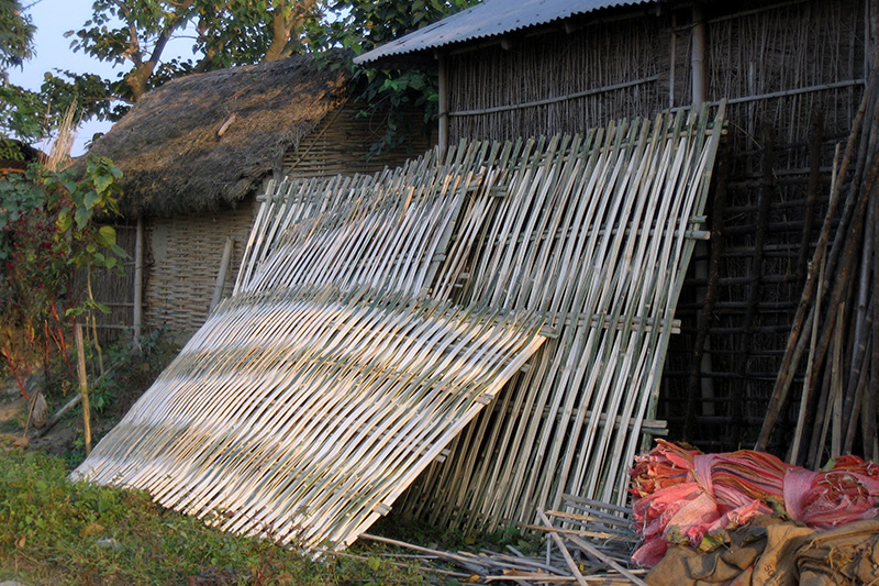 Woven bamboo walls for Nepali bamboo house construction