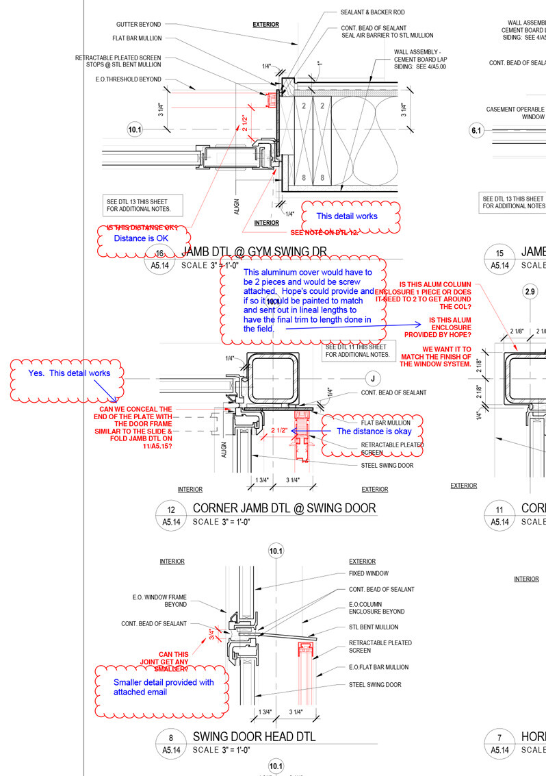 custom detailing coordination drawings for steel window walls on a custom residential home
