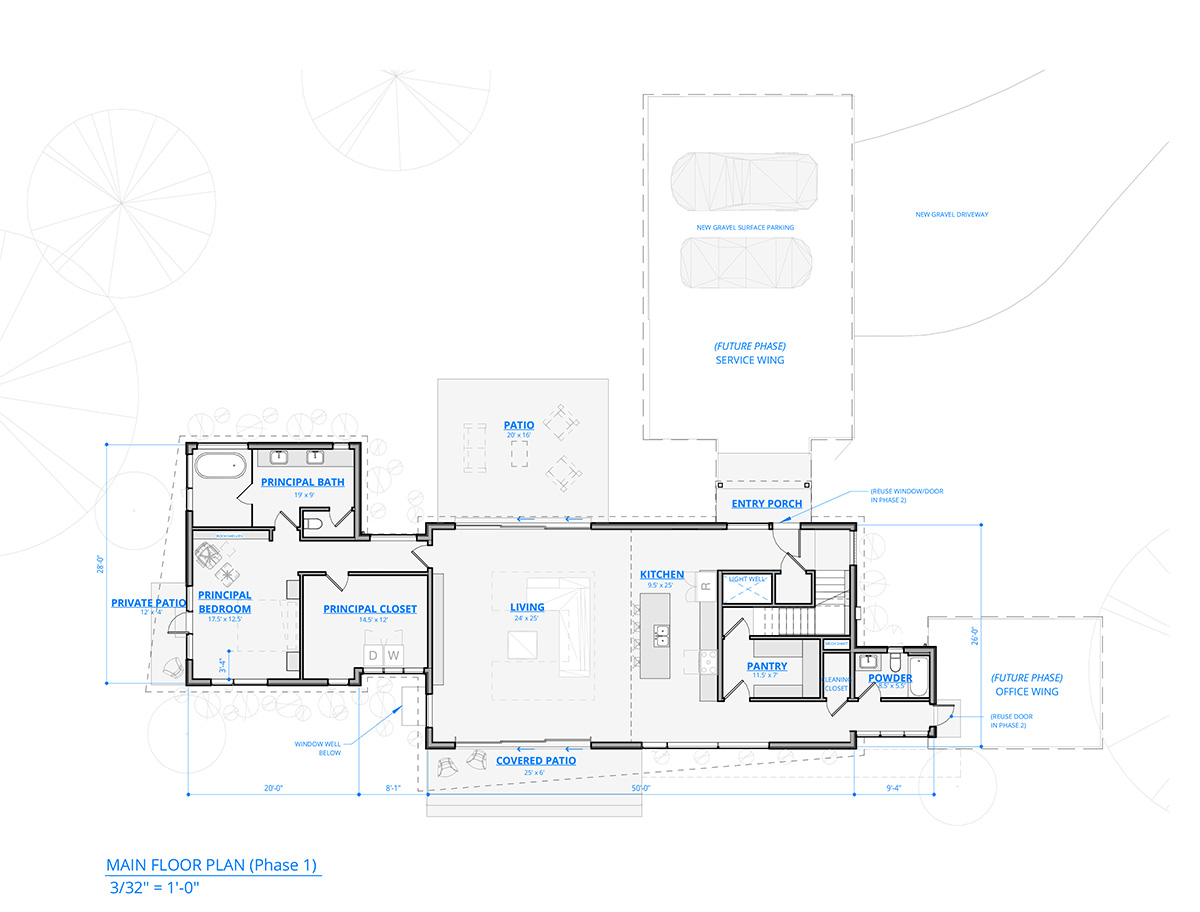 custom residential floor plan showing a phased approach