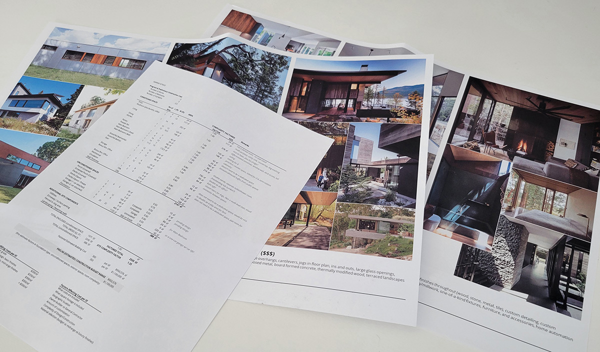 inspiration pictures of custom homes and a programming document