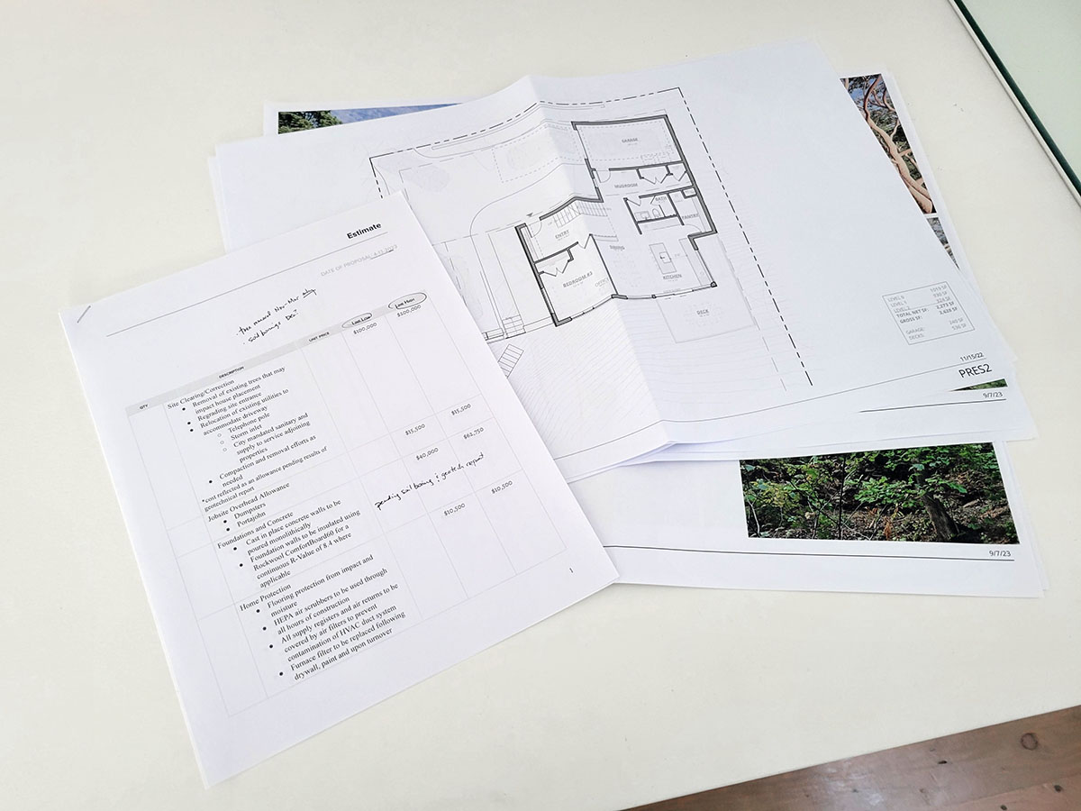 preliminary budget for a custom home with a floor plan drawing