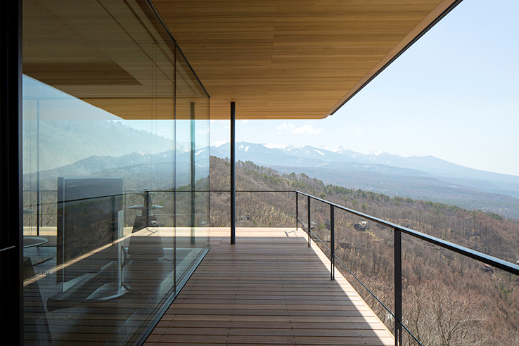Modern mountain house balcony view