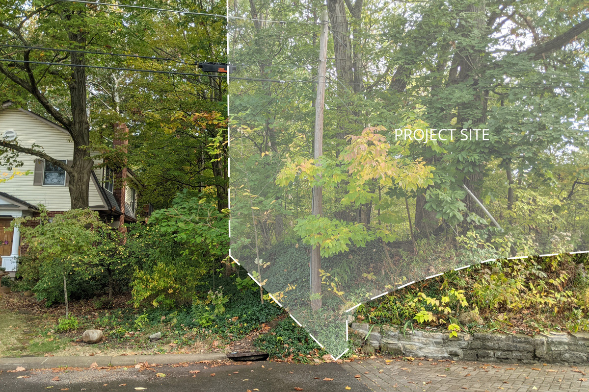 delineated area for a new custom home on an undeveloped property