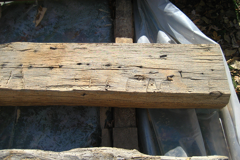 Reclaimed wood after corn cob blasting