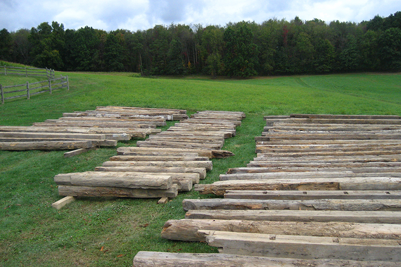 Reclaimed timber onsite staging