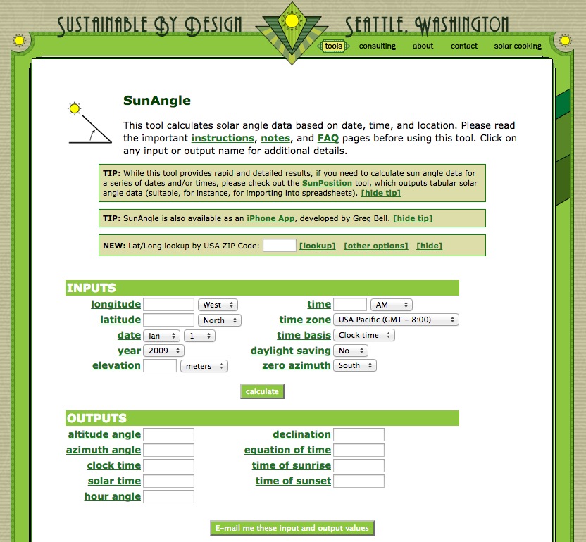 Sustainable by design: Sun Angles Calculator